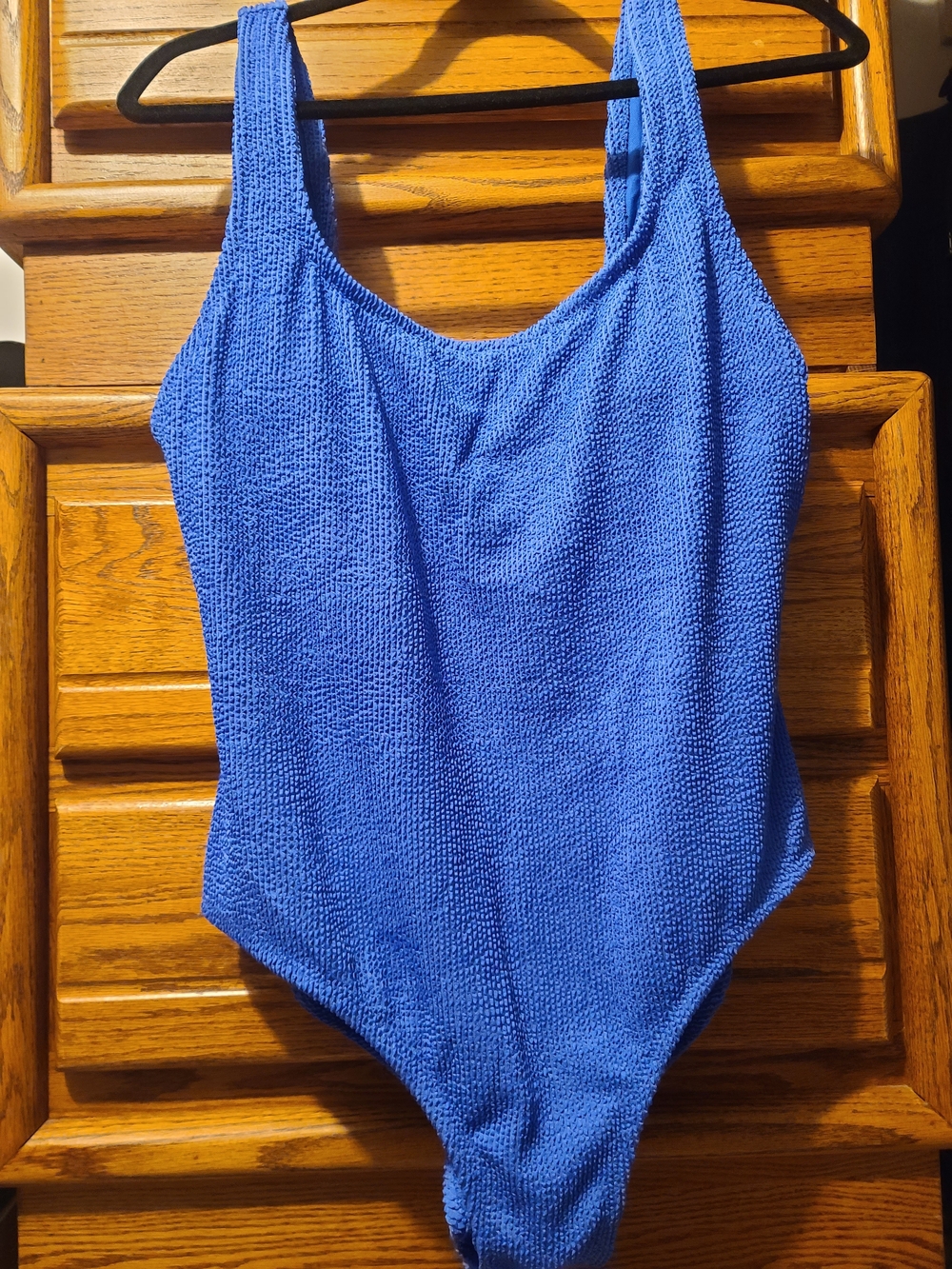 Woman Blue Textured One-Piece Swimsuit